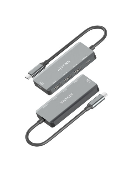 AISENS Hub USB 3.1 USB-C, USB-C/M-1xUSB-C PD 100W+1xUSB-C USB3.0/H+3xUSB-A USB2.0/H, Gris, 15cm