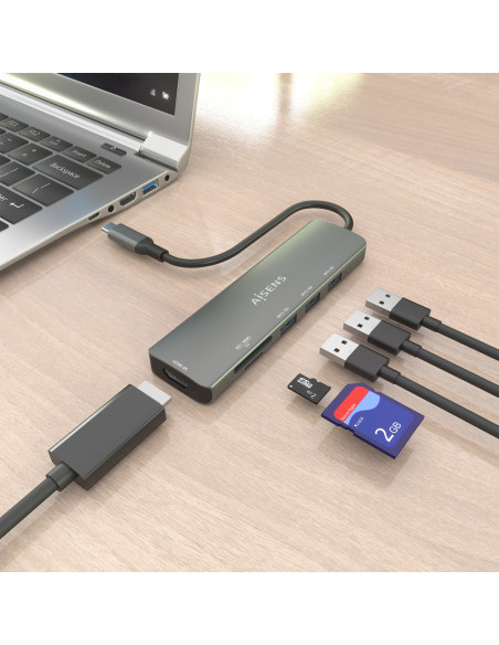 AISENS ASUC-6P024-GR base para portátil y replicador de puertos Alámbrico USB 3.2 Gen 1 (3.1 Gen 1) Type-C