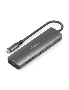 AISENS ASUC-7P025-GR base para portátil y replicador de puertos Alámbrico USB 3.2 Gen 1 (3.1 Gen 1) Type-C