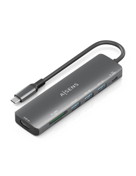 AISENS ASUC-7P025-GR base para portátil y replicador de puertos Alámbrico USB 3.2 Gen 1 (3.1 Gen 1) Type-C