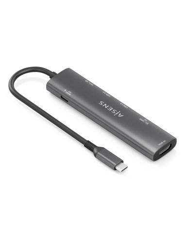 AISENS USB-C Dock 7 en 1, USB-C A, 1x HDMI, 2x USB-A USB2.0, 1x USB-A USB3.0, 1x USB-C PD 100W, 1x SD, 1x MicroSD, Gris, 15cm