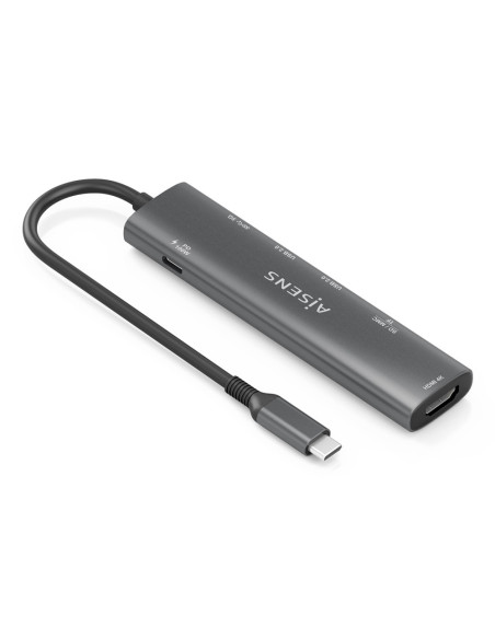 AISENS USB-C Dock 7 en 1, USB-C A, 1x HDMI, 2x USB-A USB2.0, 1x USB-A USB3.0, 1x USB-C PD 100W, 1x SD, 1x MicroSD, Gris, 15cm