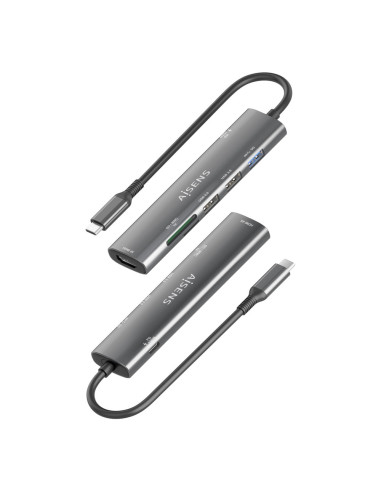 AISENS USB-C Dock 7 en 1, USB-C A, 1x HDMI, 2x USB-A USB2.0, 1x USB-A USB3.0, 1x USB-C PD 100W, 1x SD, 1x MicroSD, Gris, 15cm