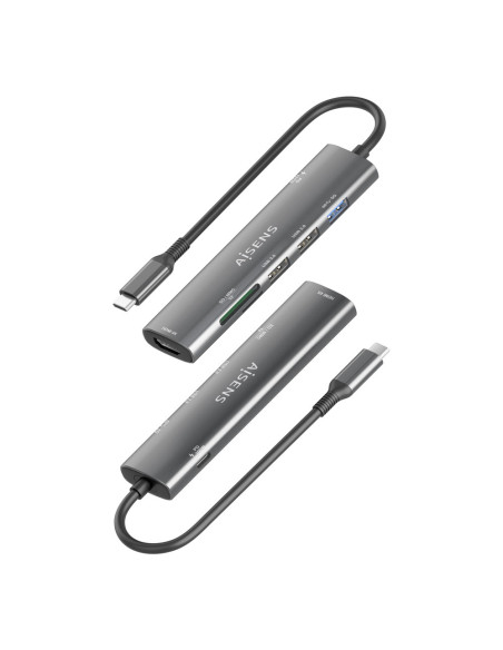 AISENS USB-C Dock 7 en 1, USB-C A, 1x HDMI, 2x USB-A USB2.0, 1x USB-A USB3.0, 1x USB-C PD 100W, 1x SD, 1x MicroSD, Gris, 15cm