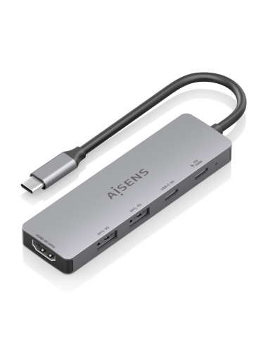 AISENS USB-C Dock 5 en 1, USB-C a 1xHDMI 2xUSB-A 1xUSB-C 1xUSB-C PD, Gris, 15cm