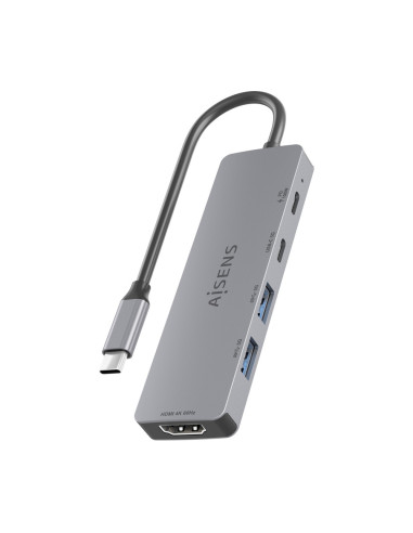 AISENS USB-C Dock 5 en 1, USB-C a 1xHDMI 2xUSB-A 1xUSB-C 1xUSB-C PD, Gris, 15cm