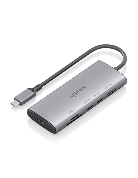 AISENS USB-C Dock 6 en 1, USB-C a 1xHDMI, 1xUSB-A 10G, 2xUSB-C 10G, 1xSD, 1xMicroSD, Gris, 20cm