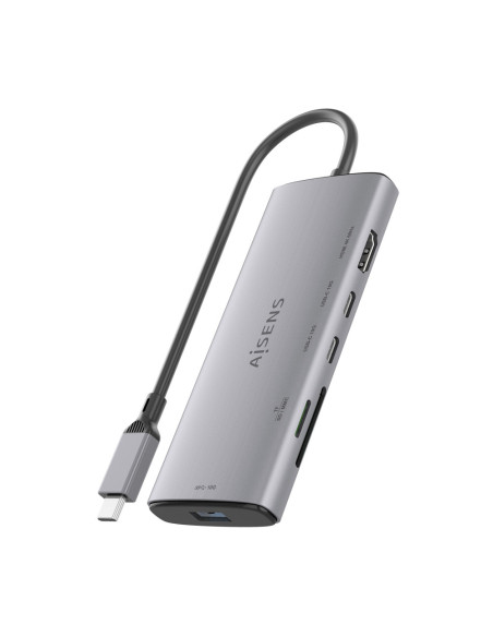 AISENS USB-C Dock 6 en 1, USB-C a 1xHDMI, 1xUSB-A 10G, 2xUSB-C 10G, 1xSD, 1xMicroSD, Gris, 20cm