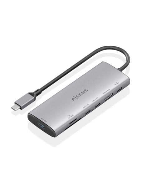 AISENS USB-C Dock 7 en 1, USB-C a 1xHDMI, 1xUSB-A 10G, 2xUSB-C 10G, 1xSD, 1xMicroSD, 1xUSB-C PD 100W, Gris, 20cm