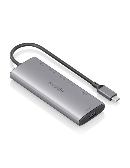AISENS USB-C Dock 7 en 1, USB-C a 1xHDMI, 1xUSB-A 10G, 2xUSB-C 10G, 1xSD, 1xMicroSD, 1xUSB-C PD 100W, Gris, 20cm