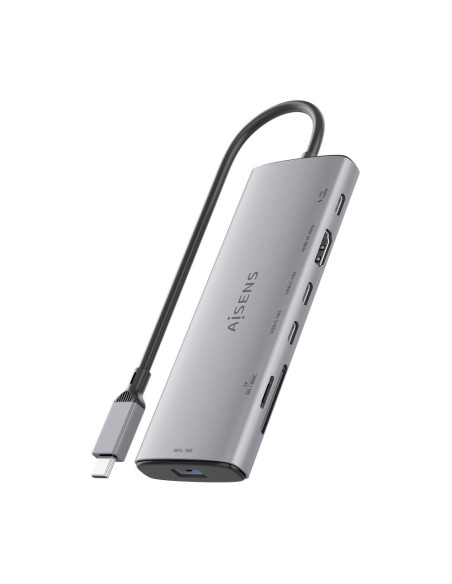 AISENS USB-C Dock 7 en 1, USB-C a 1xHDMI, 1xUSB-A 10G, 2xUSB-C 10G, 1xSD, 1xMicroSD, 1xUSB-C PD 100W, Gris, 20cm