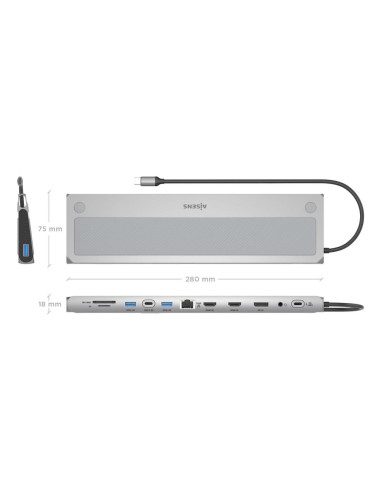 AISENS ASUC-12P020-GR base para portátil y replicador de puertos Alámbrico USB 3.2 Gen 1 (3.1 Gen 1) Type-C