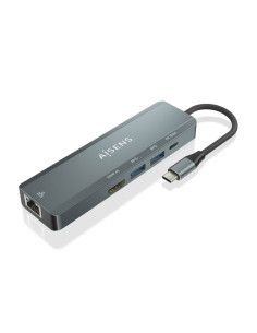 AISENS ASUC-5P011-GR base para portátil y replicador de puertos Alámbrico USB 3.2 Gen 1 (3.1 Gen 1) Type-C 2