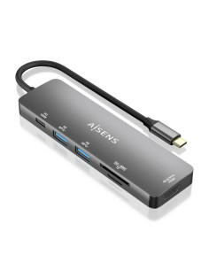 AISENS ASUC-6P016-GR base para portátil y replicador de puertos Alámbrico USB 3.2 Gen 1 (3.1 Gen 1) Type-C