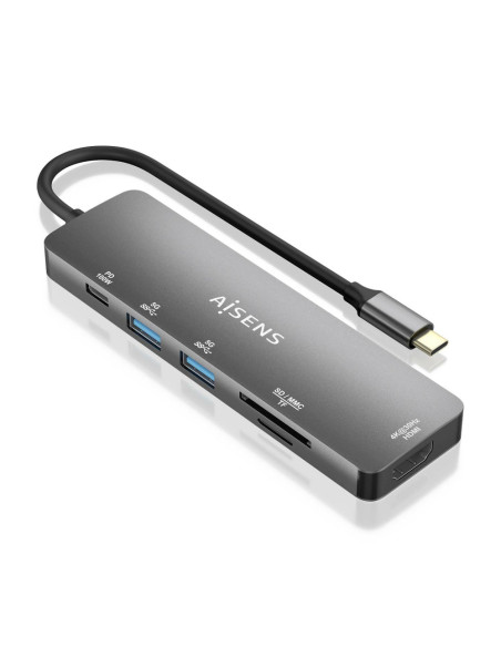 AISENS ASUC-6P016-GR base para portátil y replicador de puertos Alámbrico USB 3.2 Gen 1 (3.1 Gen 1) Type-C