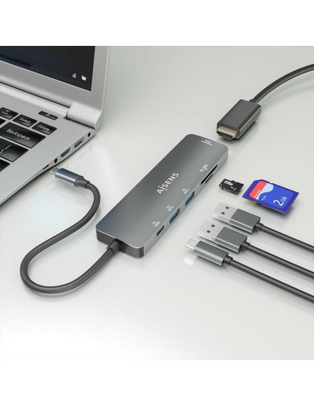 AISENS ASUC-6P016-GR base para portátil y replicador de puertos Alámbrico USB 3.2 Gen 1 (3.1 Gen 1) Type-C
