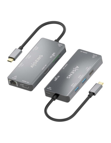 AISENS ASUC-9P018-GR base para portátil y replicador de puertos Alámbrico USB 3.2 Gen 1 (3.1 Gen 1) Type-C