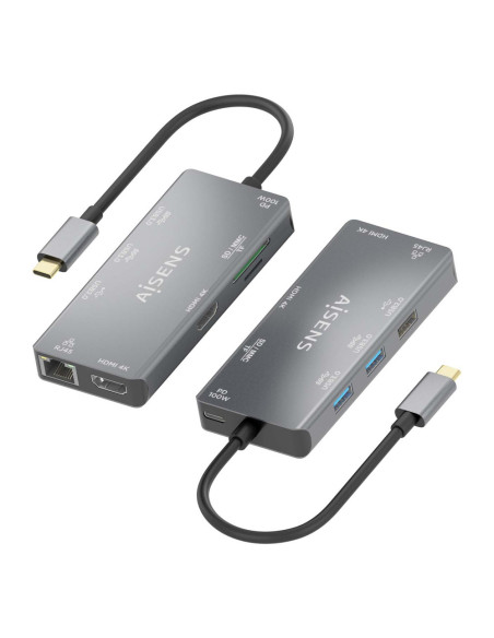 AISENS ASUC-9P018-GR base para portátil y replicador de puertos Alámbrico USB 3.2 Gen 1 (3.1 Gen 1) Type-C