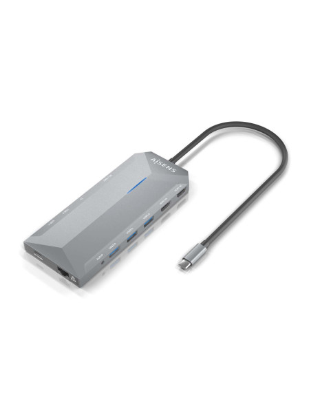 AISENS USB-C Dock 12 En 1, USB-C A 2xHDMI, 1xRJ45, 3xUSB-A, 2xUSB-C, 1xUSB-C PD, 1xAudio, 1xSD, 1xMicro SD, Gris, 30cm