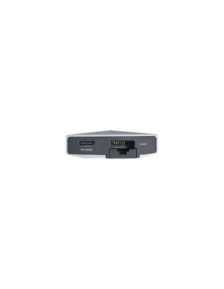 AISENS USB-C dock 8 en 1, USB-C a 1xHDMI, 1xRJ45, 3xUSB, 1xPD, 1xSD, 1xMicroSD, Gris, 15 cm