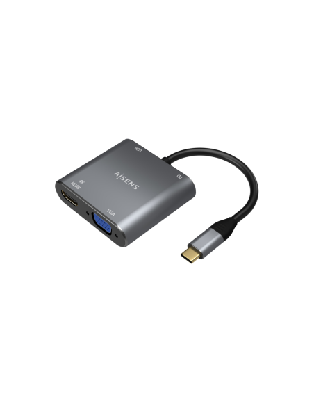 AISENS Conversor USB-C a VGA/HDMI 4K/USB3.0/USB-C PD, USB-C/M-VGA/H-HDMI/H-USB-A/H-USB-C/H, Gris, 15CM