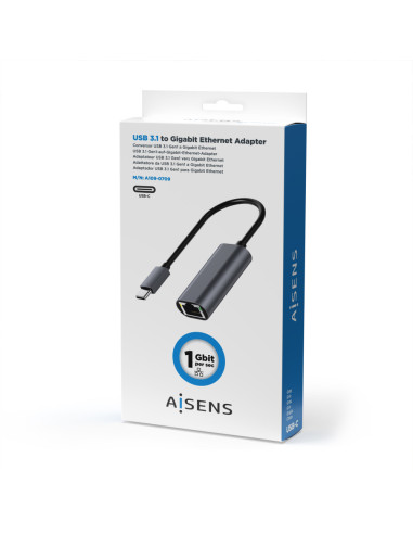 AISENS Conversor USB3.1 Gen1 USB-C A Ethernet Gigabit 10/100/1000 Mbps, Gris, 15cm