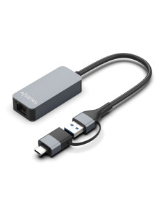 AISENS Conversor USB3.2 Gen1 USB-A+USB-C a Ethernet 2.5G 10/100/1000/2500 Mbps, Gris, 15cm