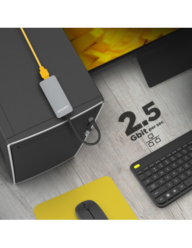 AISENS Conversor USB3.2 Gen1 USB-A+USB-C a Ethernet 2.5G 10/100/1000/2500 Mbps, Gris, 15cm