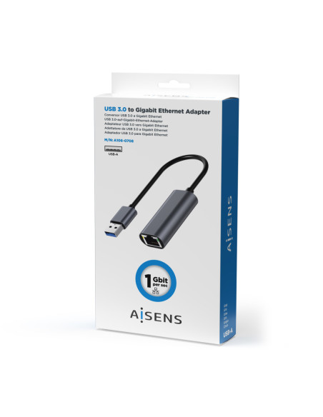 AISENS Conversor USB 3.0 A Ethernet Gigabit 10/100/1000 Mbps, Gris, 15cm