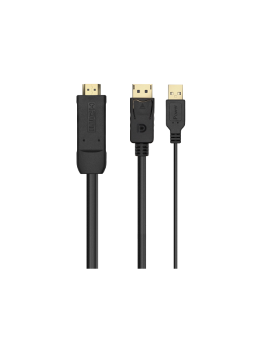 AISENS Cable Conversor Activo HDMI 2.0 + USB Alim. a DISPLAYPORT V1.2, HDMI/M-USB/M-DP/M, Negro, 1.8M