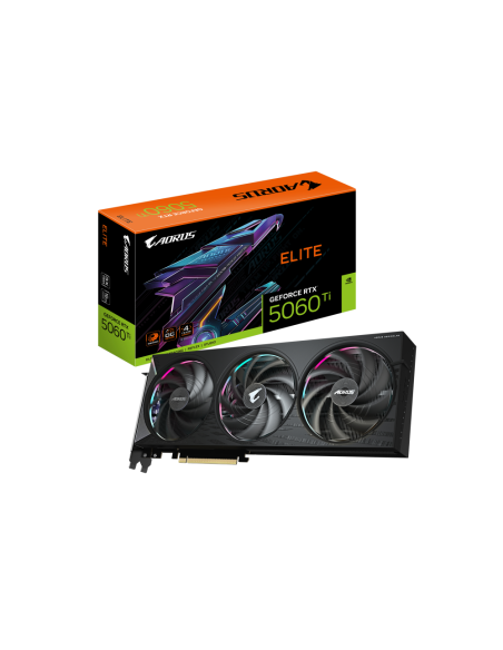 GIGABYTE AORUS GeForce RTX 5060 Ti ELITE 16G Tarjeta Gráfica – 16 GB GDDR7, 128 bits, PCI-E 5.0, 2722 MHz Frecuencia del núcleo,