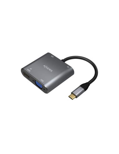 AISENS Conversor USB-C a VGA/HDMI 4K/USB3.0/USB-C PD, USB-C/M-VGA/H-HDMI/H-USB-A/H-USB-C/H, Gris, 15CM