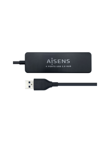 AISENS Hub USB 2.0, Tipo A/M - 4 x Tipo A/H, Negro, 30 cm