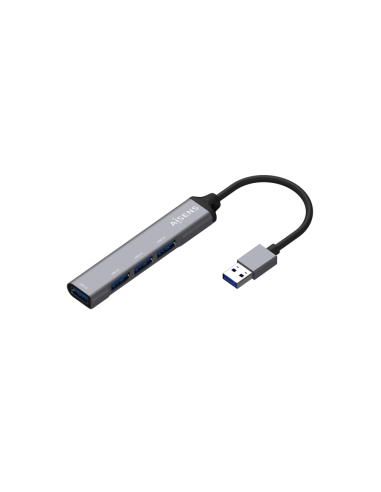AISENS Hub USB 3.0 Aluminio, Tipo A/M - 4x Tipo A/H, Gris, 10cm