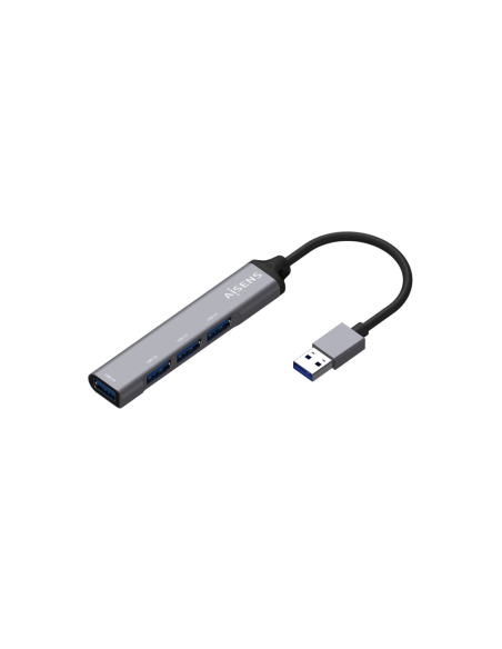 AISENS Hub USB 3.0 Aluminio, Tipo A/M - 4x Tipo A/H, Gris, 10cm