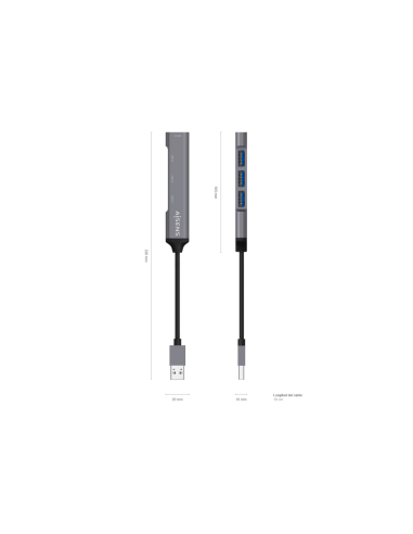 AISENS Hub USB 3.0 Aluminio, Tipo A/M - 4x Tipo A/H, Gris, 10cm