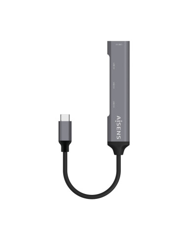 AISENS Hub USB 3.1 USB-C, Tipo C/M - 4x Tipo A/H, Gris, 10 cm
