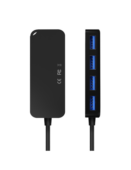 AISENS Hub USB 3.0, Tipo A/M-4x Tipo A/H, Negro, 15cm
