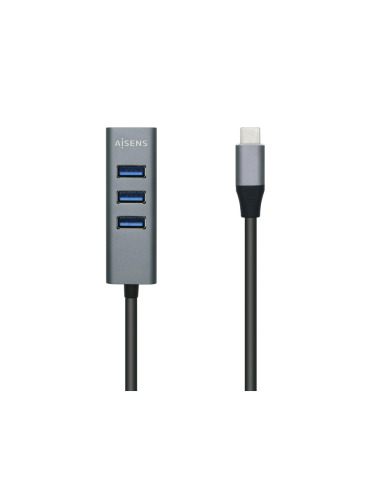 AISENS Hub USB 3.1 USB-C, USB-C/M - 4x Tipo A/H, Gris, 10 cm