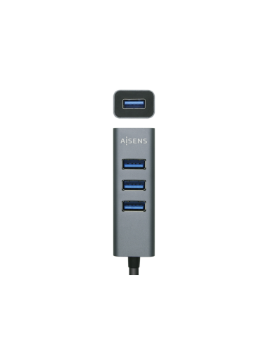AISENS Hub USB 3.1 USB-C, USB-C/M - 4x Tipo A/H, Gris, 10 cm