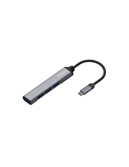AISENS Hub USB 3.1 USB-C, Tipo C/M - 4x Tipo A/H, Gris, 10 cm