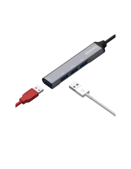 AISENS Hub USB 3.1 USB-C, Tipo C/M - 4x Tipo A/H, Gris, 10 cm