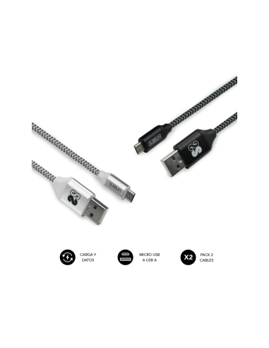 SUBBLIM PACK 2 CABLES USB A MICRO USB (2.4A) 1M BLACK/SILVER cable USB Micro-USB A Aluminio, Negro, Gris, Blanco