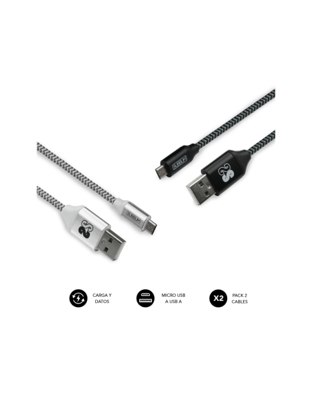 SUBBLIM PACK 2 CABLES USB A MICRO USB (2.4A) 1M BLACK/SILVER cable USB Micro-USB A Aluminio, Negro, Gris, Blanco