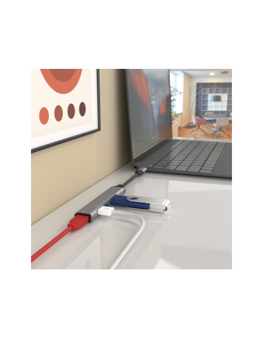 AISENS Hub USB 3.1 USB-C, Tipo C/M - 4x Tipo A/H, Gris, 10 cm
