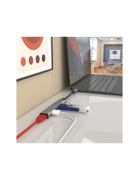 AISENS Hub USB 3.1 USB-C, Tipo C/M - 4x Tipo A/H, Gris, 10 cm