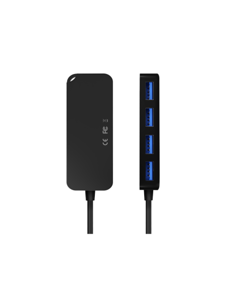 AISENS Hub USB 3.0, Tipo A/M-4x Tipo A/H, Negro, 15cm