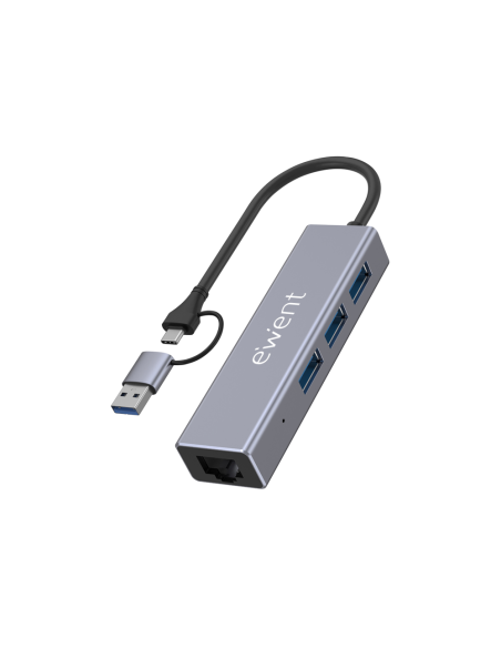 Ewent EW1159 hub de interfaz USB 3.2 Gen 1 (3.1 Gen 1) Type-A + Type-C 5000 Mbit/s Gris