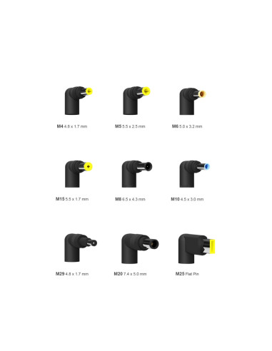 AISENS Cargador 65 W Automatico Universal Multitension Para Portatil Con 9 Conectores + USB-A QC.3.0