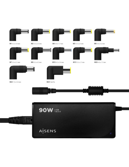 AISENS ASLC-90WAUTO-BK adaptador e inversor de corriente Interior 90 W Negro